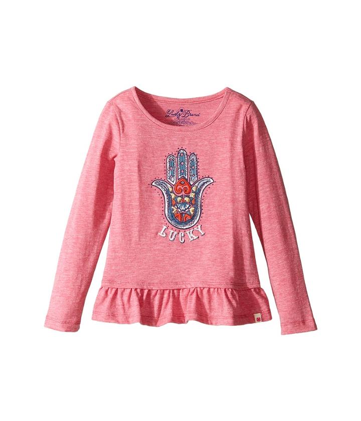 Lucky Brand Kids - Long Sleeve Tee W/ Ruffle And Hamsa Screen Print