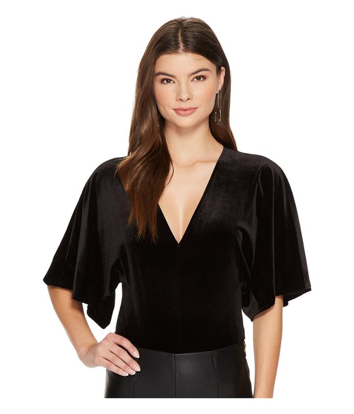 1.state - V-neck Flounce Sleeve Velvet Bodysuit