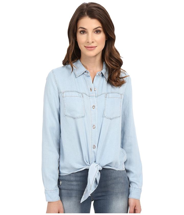 7 For All Mankind - Tie Front Denim Shirt In Ibiza Clear Blue