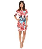 Tahari By Asl - Rose Print Sheath Square Neck Dress