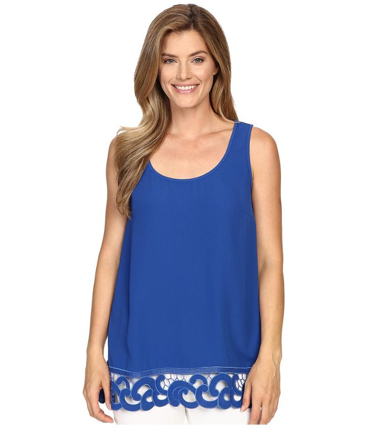 Adrianna Papell - Crepe Tank Blouse With Embroidered Border