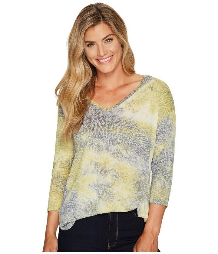 Tribal - 3/4 Sleeve Burnout Jersey V-neck Top