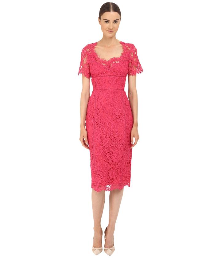 Marchesa Notte - Lace Sheath Cocktail Dress W/ Laddering Detail