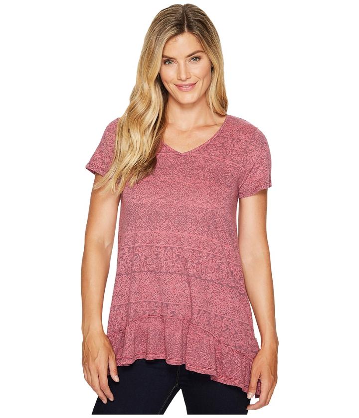 Mod-o-doc - Moroccan Trellis Short Sleeve Ruffle Hem Tunic