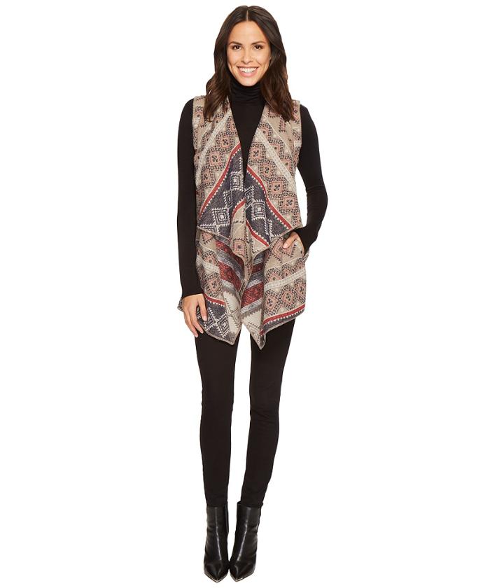 Tribal - Aztec Print Vest W/ Draped Collar