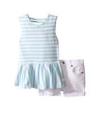 7 For All Mankind Kids - Five-pocket Medium Roll Stretch Twill Cuff Shorts And Peplum Striped Jersey Tank Top