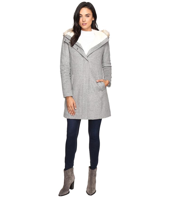 Cole Haan - Striccato Wool Hooded Parka W/ Faux Fur