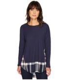 Two By Vince Camuto - Long Sleeve Mixed Media Broken Plaid Top
