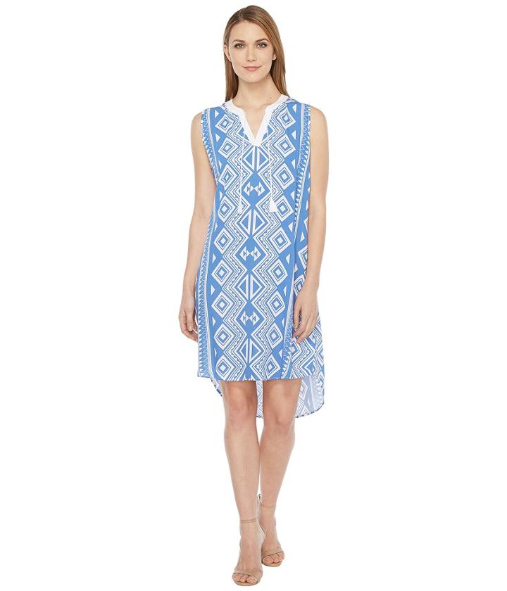 Tribal - Printed Textured Crepe Sleeveless Dress