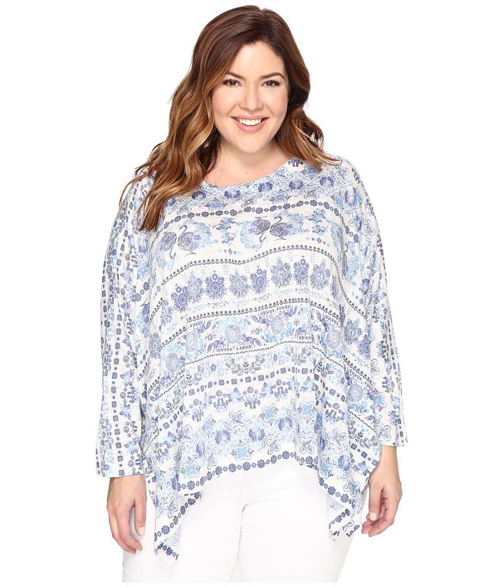 Nally &amp; Millie - Plus Size Blue/white Border Print Top