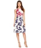 Maggy London - Drapey Linen Sketch Blossom Hi-lo Fit Flare Dress