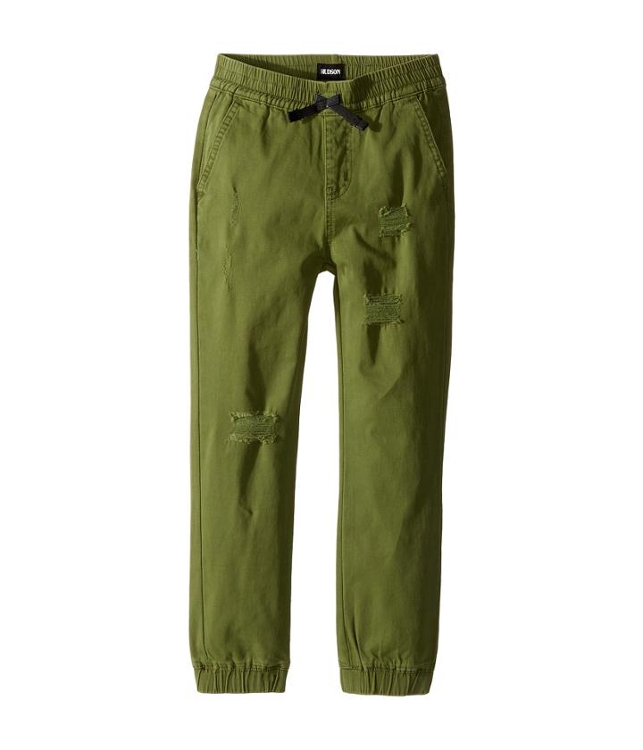 Hudson Kids - Destructed Twill Slim Jogger In Olive Green
