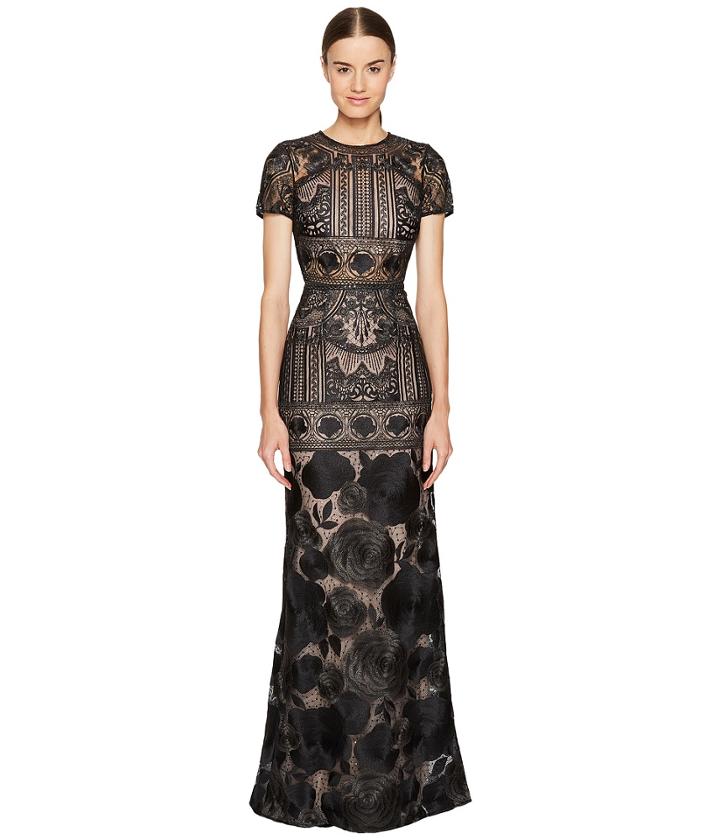 Marchesa Notte - Short Sleeve Lace Gown