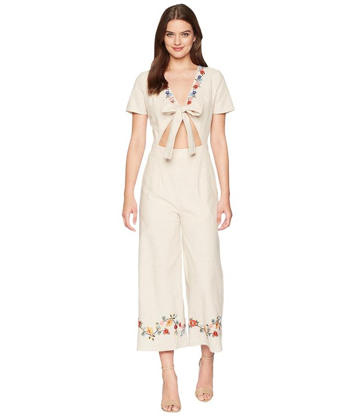 J.o.a. - Embroidered Tie Front Jumpsuit