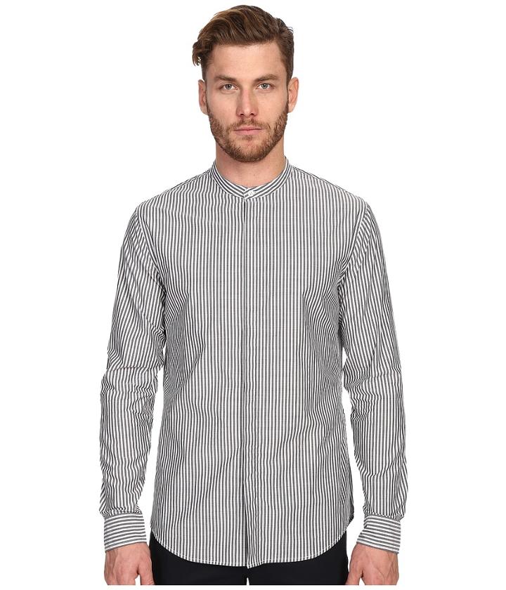 Vince - Bar Stripe Banded Collar Long Sleeve Relaxed Shirt