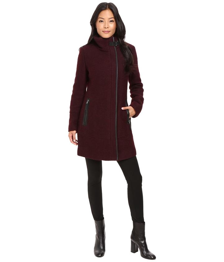 Calvin Klein - Asymetrical Pu Trim Twill Wool With Buckle Collar Detail