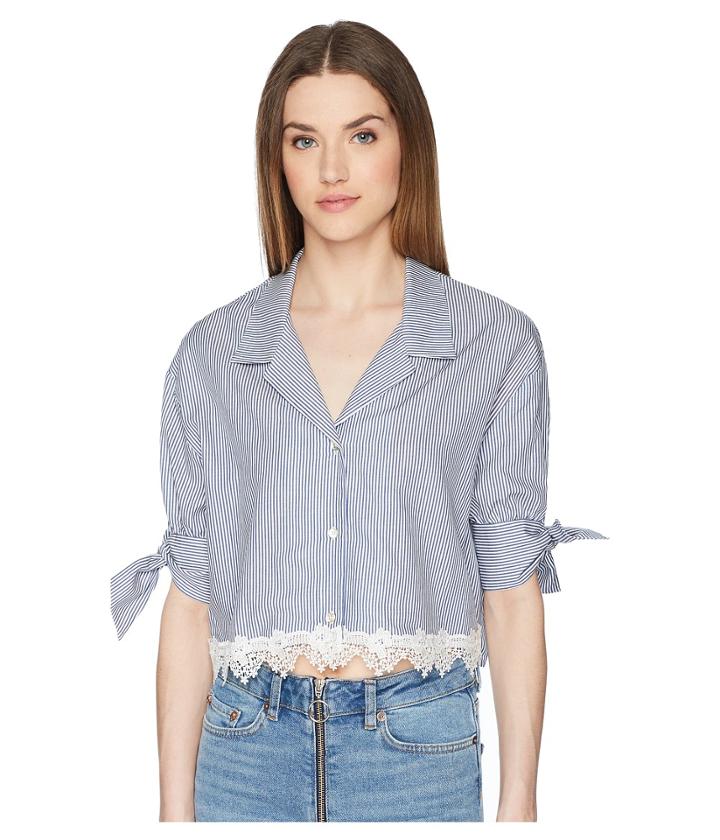 The Kooples - Shirt With Fine Stripes And Lace At The Hem