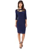 Adrianna Papell - Embellished Neckline 3/4 Sleeve Rouched Dress