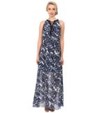 Vince Camuto - Printed Chiffon Maxi Halter With Keyhole And Tassels