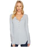 Dylan By True Grit - Softest Slub Waffle Button Top With Crochet Sleeves