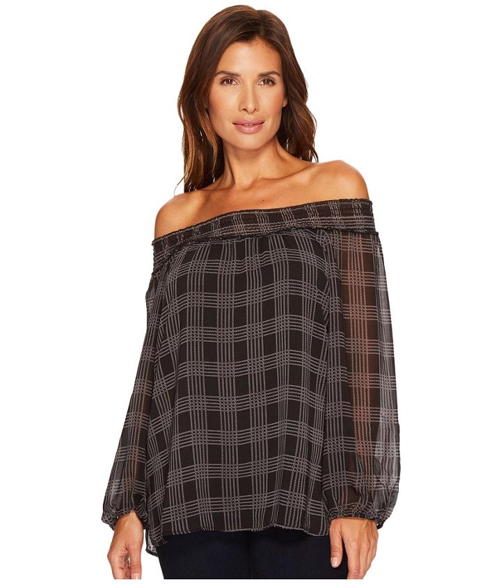 Tribal - Plaid Off Shoulder Blouse
