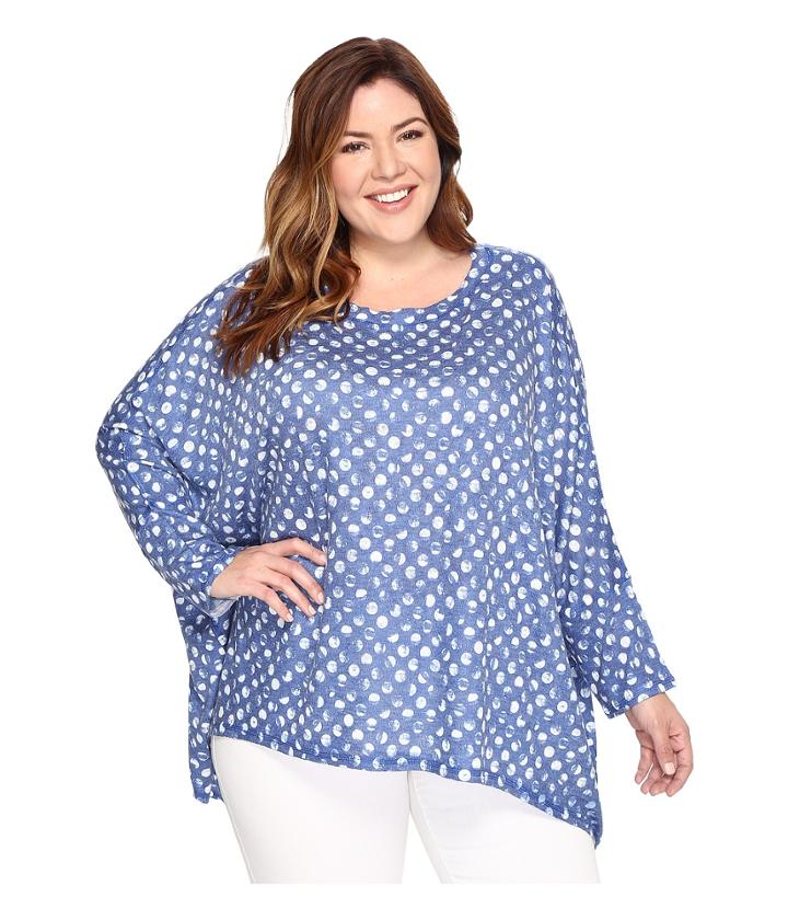Nally &amp; Millie - Plus Size Blue/white Dot Print Poncho