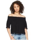 Michael Stars - Double Gauze Short Sleeve Smocked Cropped Top With Tassels