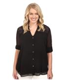 Calvin Klein Plus - Plus Size Roll Sleeve Blouse W/ Lace Yoke