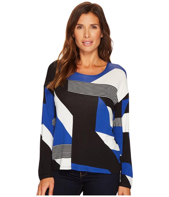 Tribal - Long Sleeve Printed Jersey Scoop Neck Top