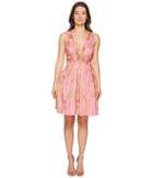 Marchesa Notte - V-neck Metallic Floral Cocktail Dress