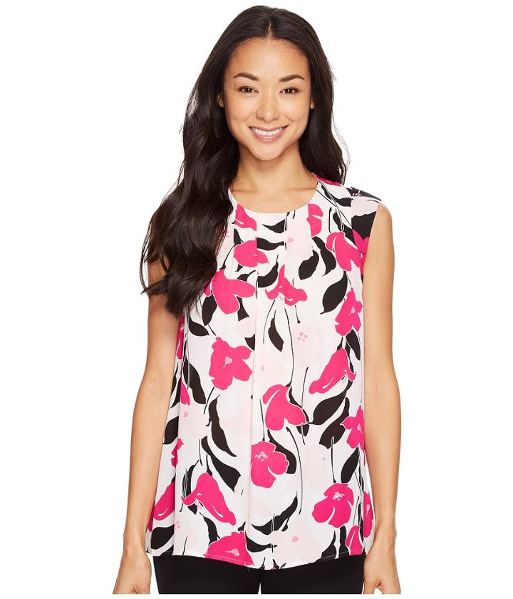 Vince Camuto - Sleeveless Front Pleat Flower Wave Blouse