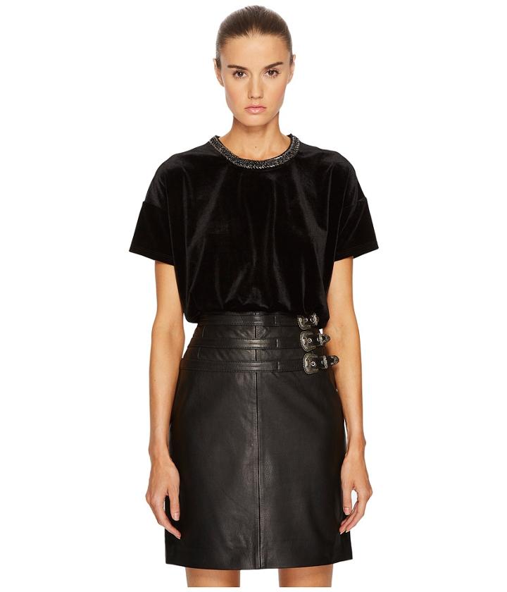 The Kooples - T-shirt In Velvet With Neck Embroidery