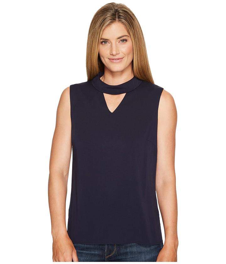 Tribal - Sleeveless V-neck Blouse W/ Back Zipper