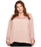 Vince Camuto Specialty Size - Plus Size Long Sleeve Mock Choker Neck V-neck Blouse
