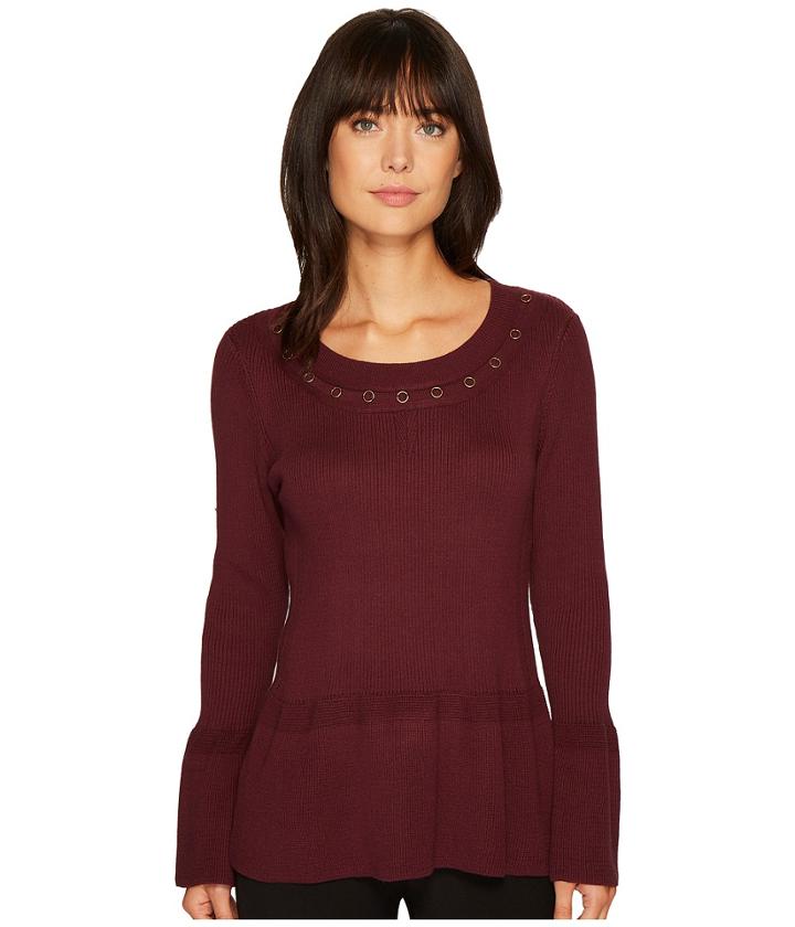 Ivanka Trump - Crew Neck Grommet Peplum Sweater