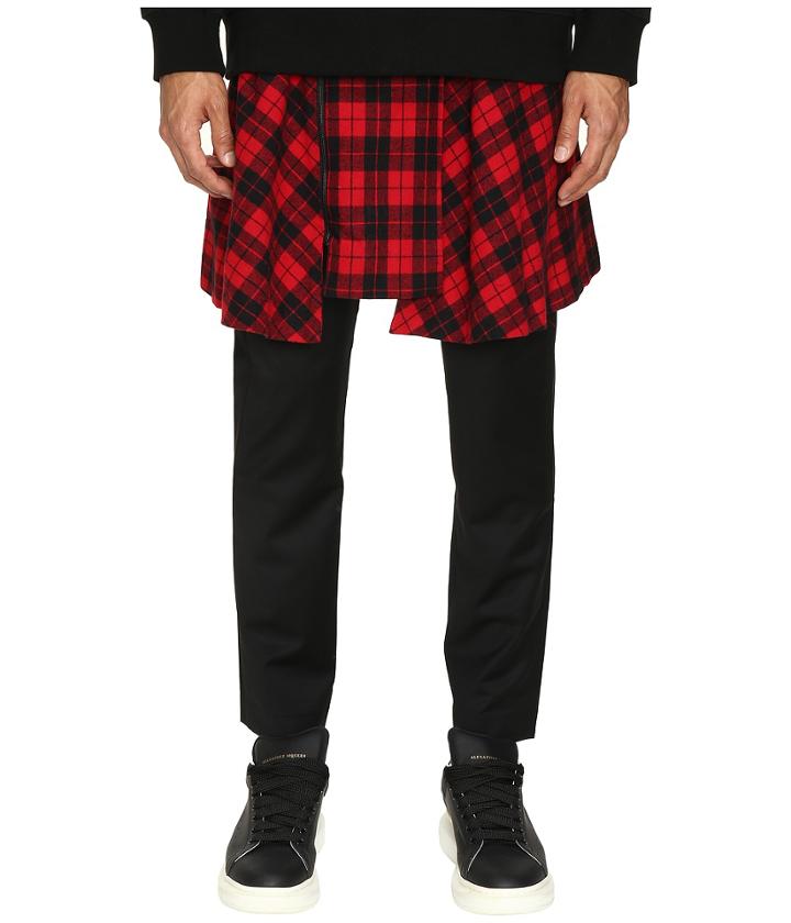 D.gnak - Pants With Detachable Wrap Check Skirt