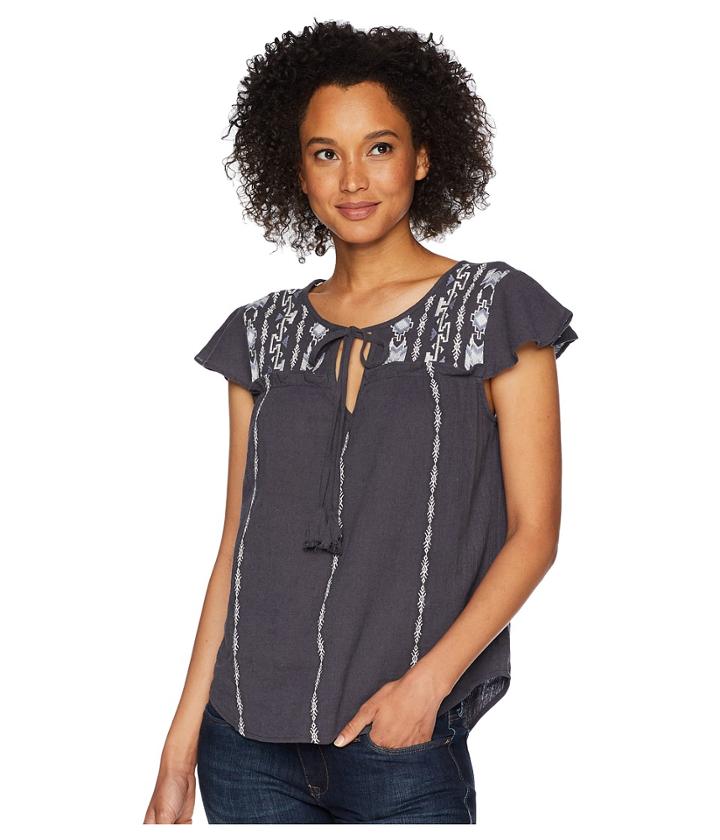 Miss Me - Keyhole Embroidered Ruffle Sleeve Top