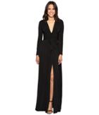 Halston Heritage - Long Sleeve Jersey Gown With Tie And Front Slit