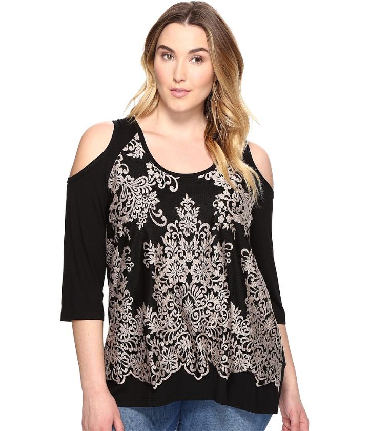 Karen Kane Plus - Plus Size Lace Overlay Cold Shoulder Top