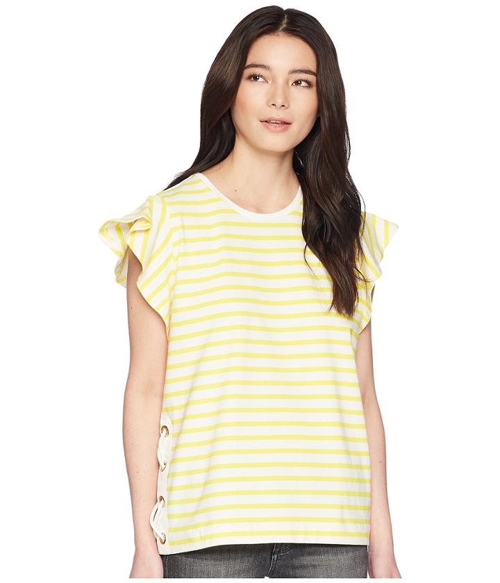Lauren Ralph Lauren - Petite Striped Cotton Flutter-sleeve T-shirt