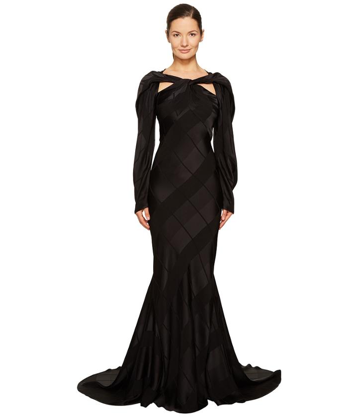 Zac Posen - Satin Crepe Jacquard Long Sleeve Cut Out Gown