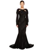 Zac Posen - Satin Crepe Jacquard Long Sleeve Cut Out Gown