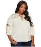 Lucky Brand - Plus Size Lace-up Embroidered Top
