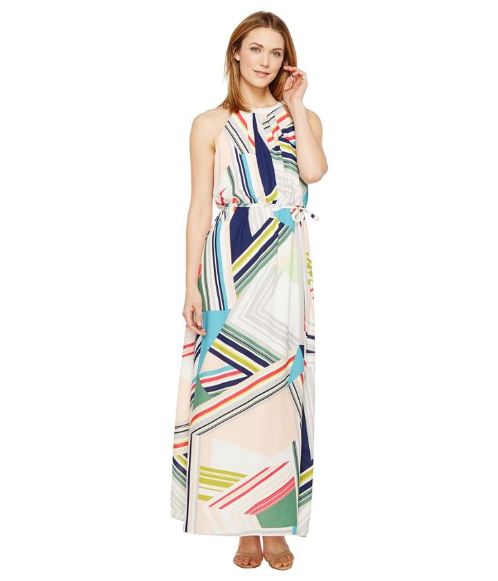 Adrianna Papell - Printed Striped Maze Georgette Halter Maxi Dress