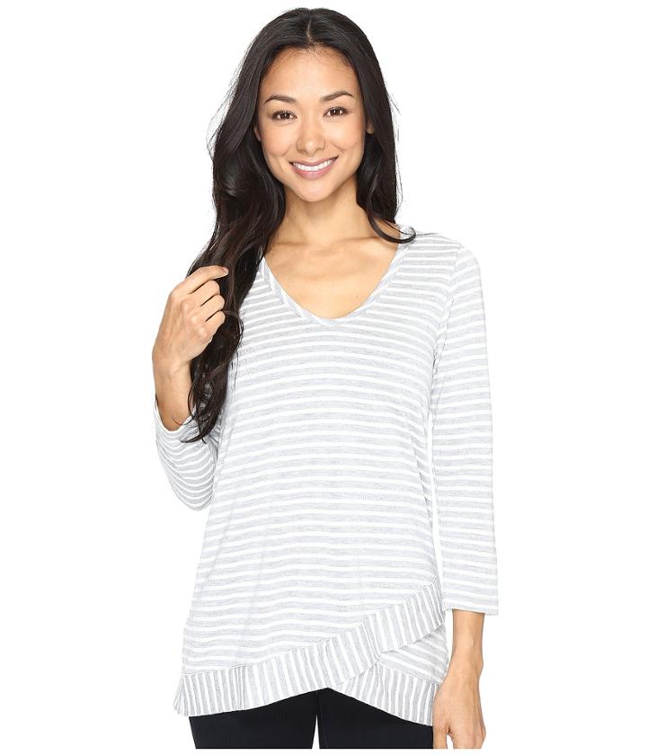 Mod-o-doc - Heather Yarn Dye Stripe 3/4 Sleeve Crossover Hem Tee