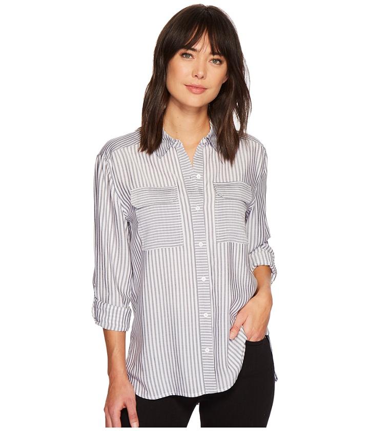 Two By Vince Camuto - Long Sleeve Roll Tab Mix Stripe Two-pocket Shirt