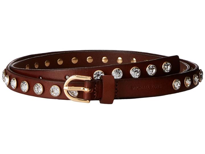 Michael Michael Kors - 16mm Veg Leather Belt With All Over Crystal Studs