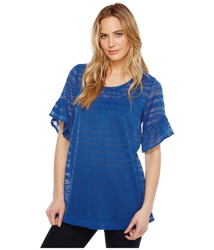 Nally &amp; Millie - Ruffled Sleeve Sheer Stripe Tunic