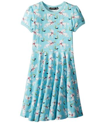 Rock Your Baby - White Unicorns Short Sleeve Waisted Dress