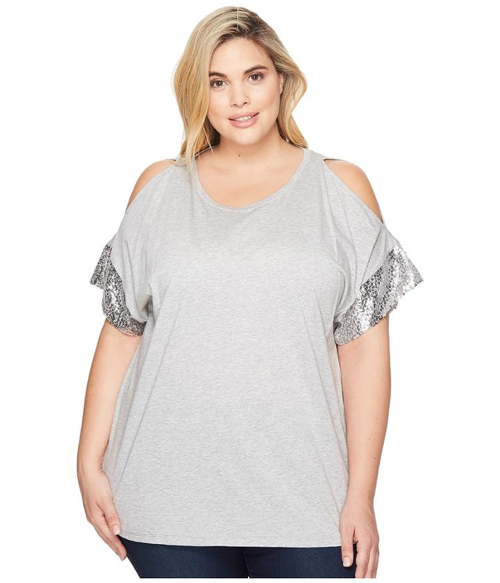 Michael Michael Kors - Plus Size Sequin Sleeve Cold Shoulder Top